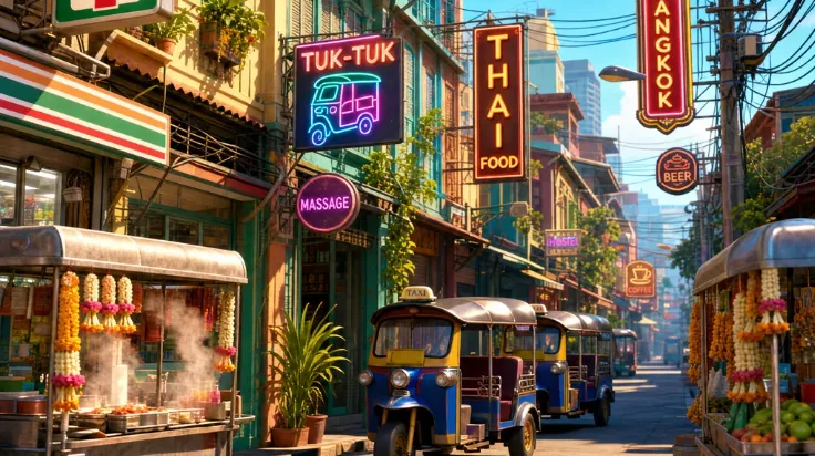 Thai audio and multiple visual references connected to a vertical Bangkok video.